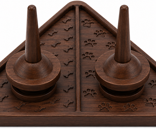 Triangular Wooden Dog Treat Puzzle Toy with Rotating Disc Covers