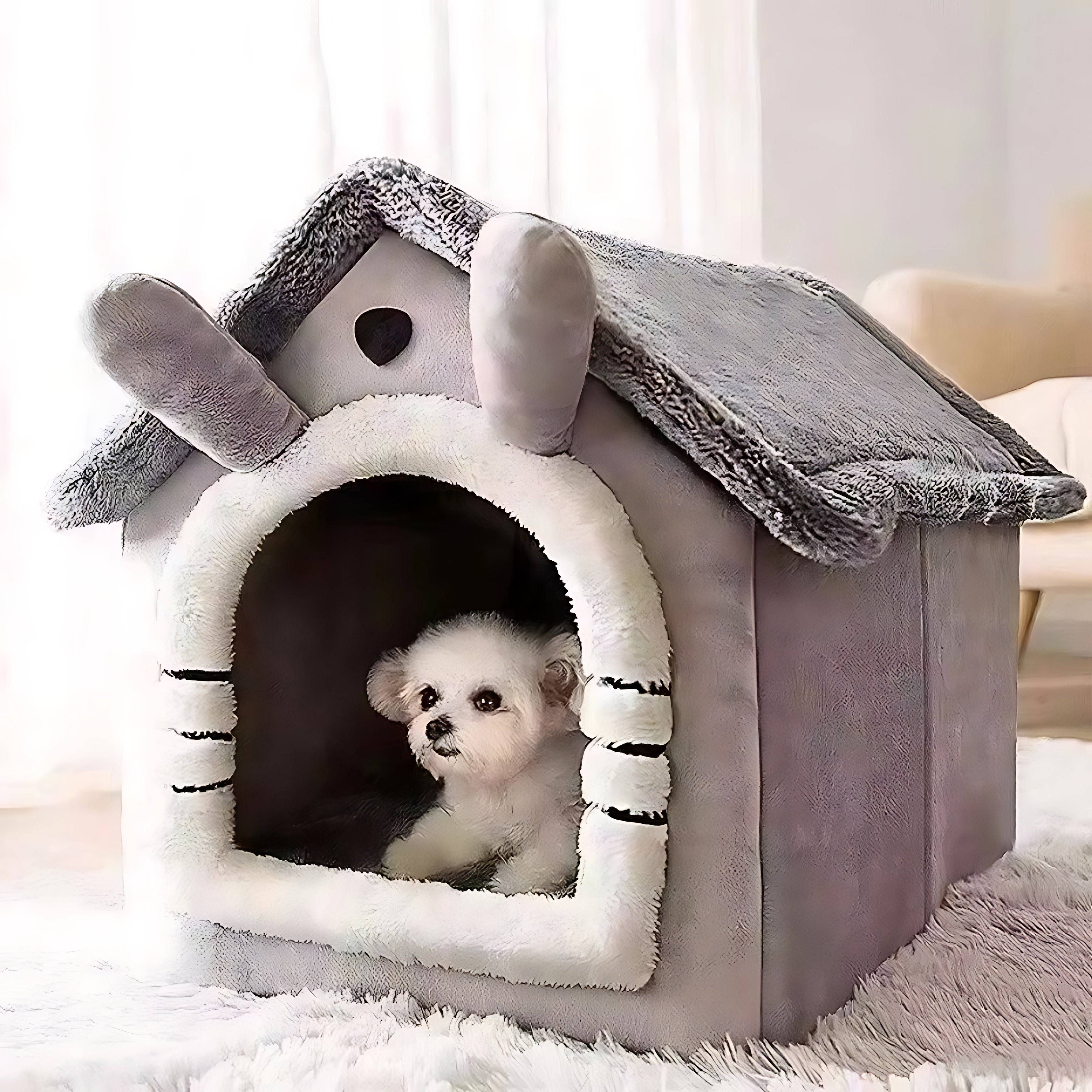 Enclosed Indoor Pet House Bed – Plush, Washable Comfort