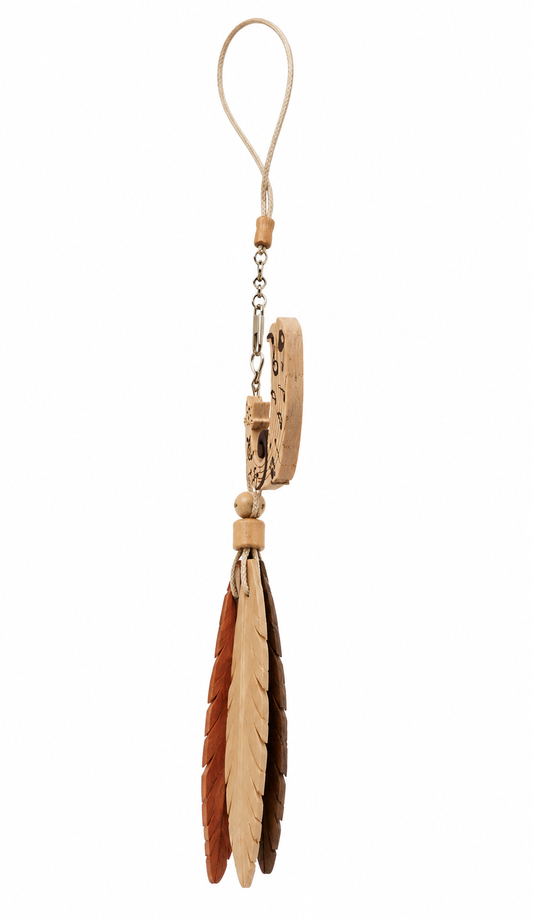 Decorative Cat Collar with Wooden Musical Pendant and Feather Charms – Natural Brown