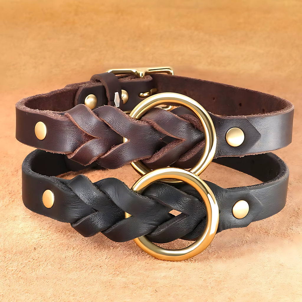 Genuine Leather Dog Collar And Leash Set For Large Dogs