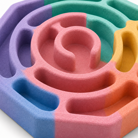 Multicolour Maze Slow Feeder Dog Bowl with Raised Spiral Design