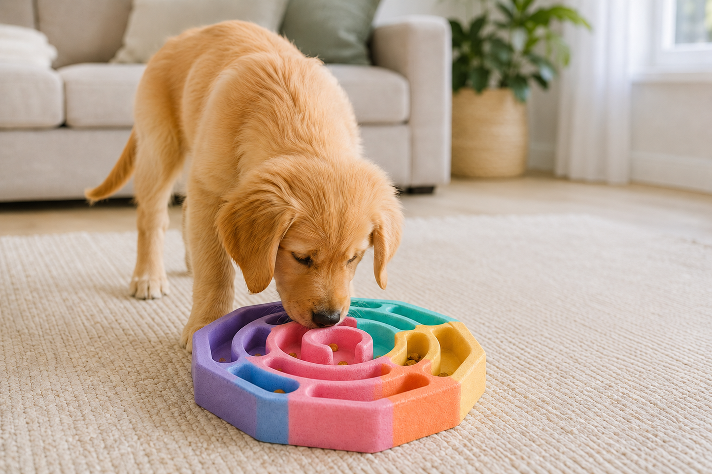 Multicolour Maze Slow Feeder Dog Bowl with Raised Spiral Design