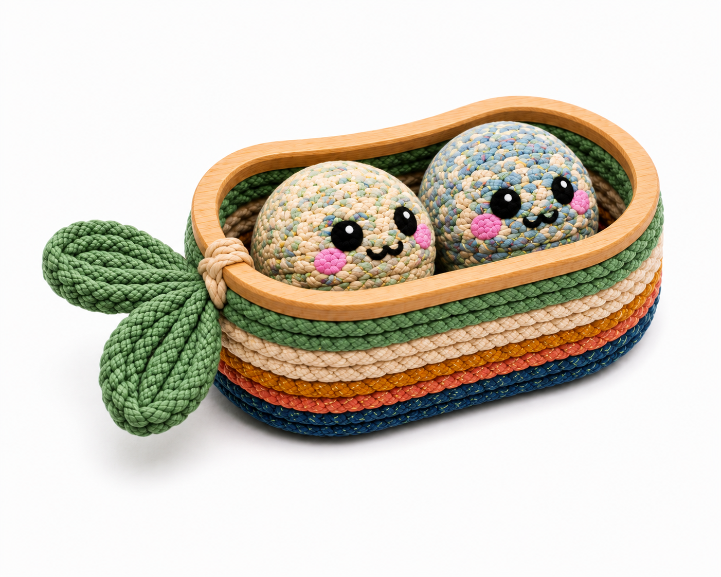Pea Pod-Shaped Braided Rope Activity Toy for Dogs with Two Balls