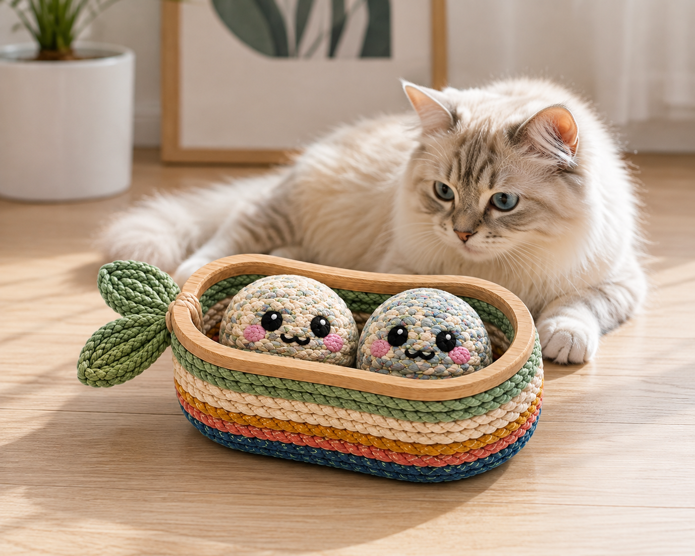 Pea Pod-Shaped Braided Rope Activity Toy for Dogs with Two Balls