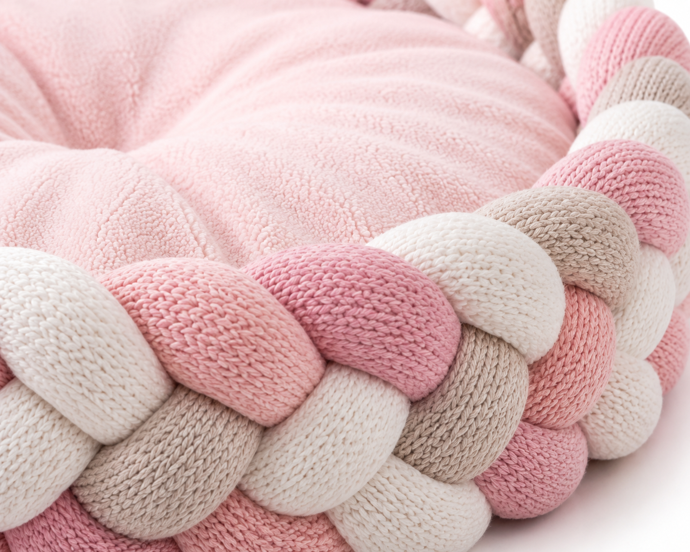 Braided Plush Round Pet Bed – Soft Nesting Cushion