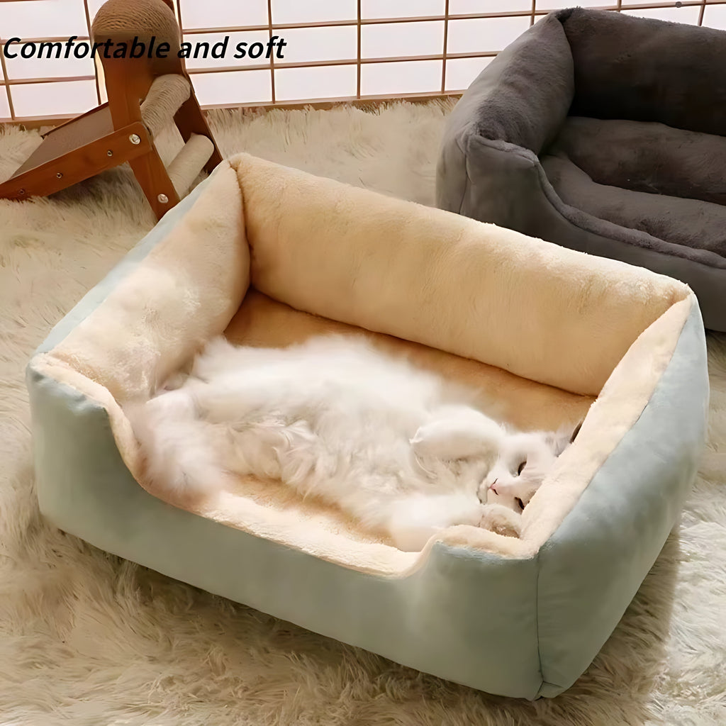 Soft Plush Pet Basket Bed – Warm Sleeping Bed for Cats & Small Dogs