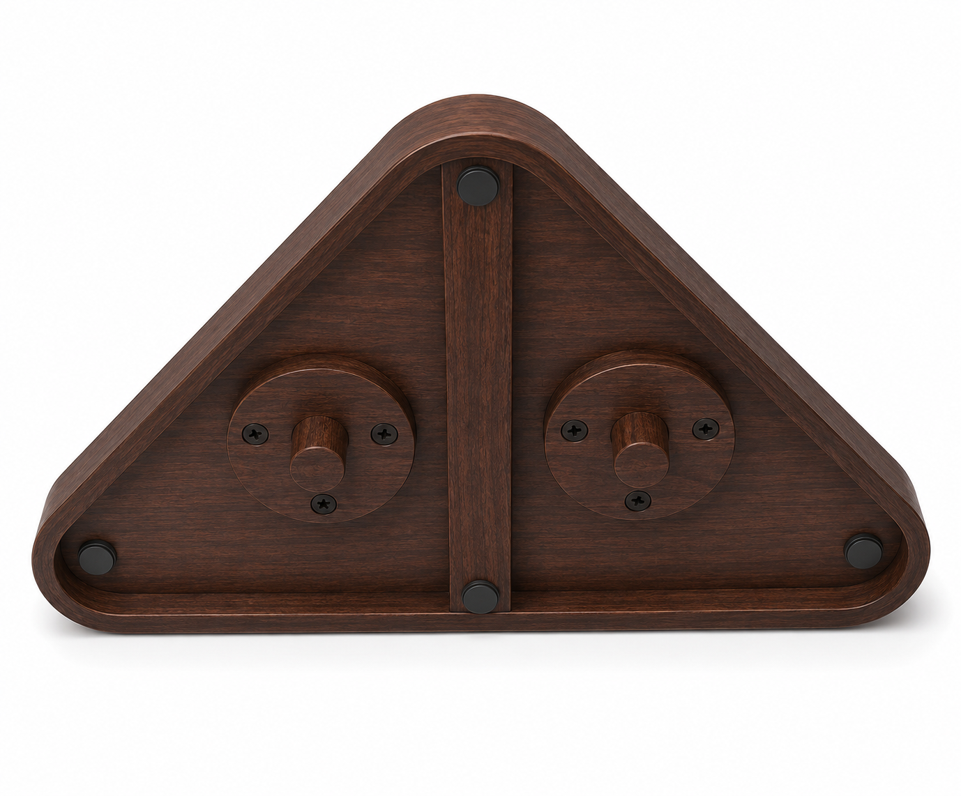 Triangular Wooden Dog Treat Puzzle Toy with Rotating Disc Covers