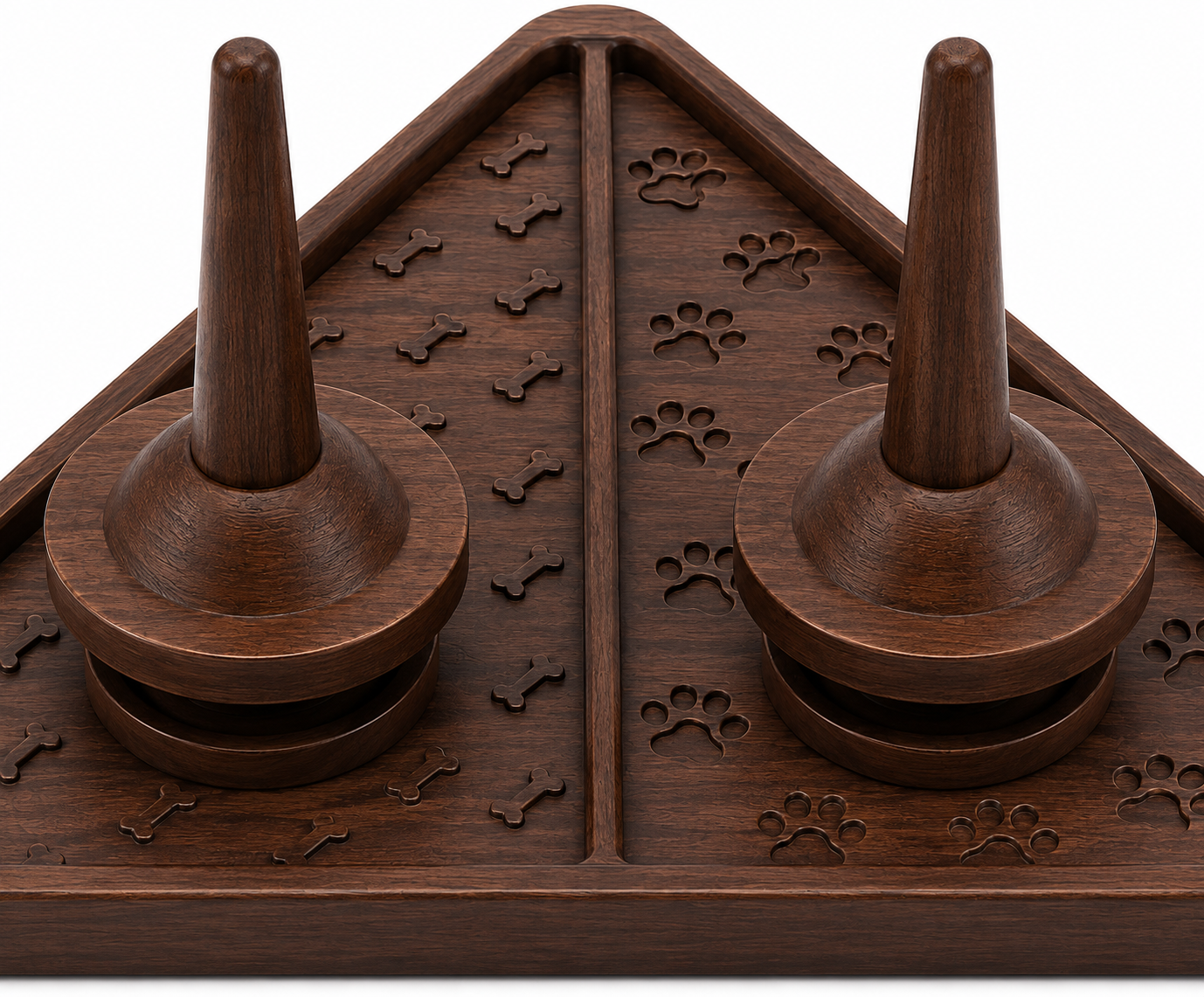 Triangular Wooden Dog Treat Puzzle Toy with Rotating Disc Covers