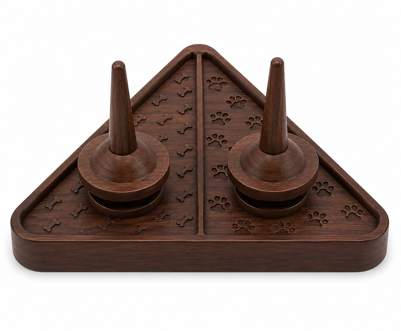Triangular Wooden Dog Treat Puzzle Toy with Rotating Disc Covers