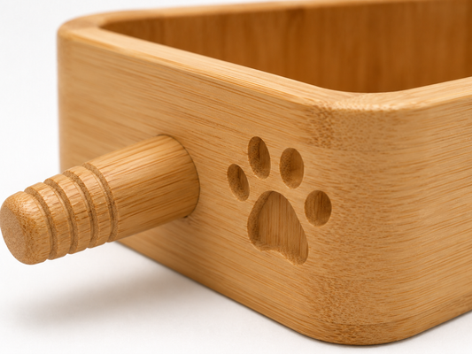 Triangular Wooden Pet Toy Storage Box with Paw-Print Cut-Outs