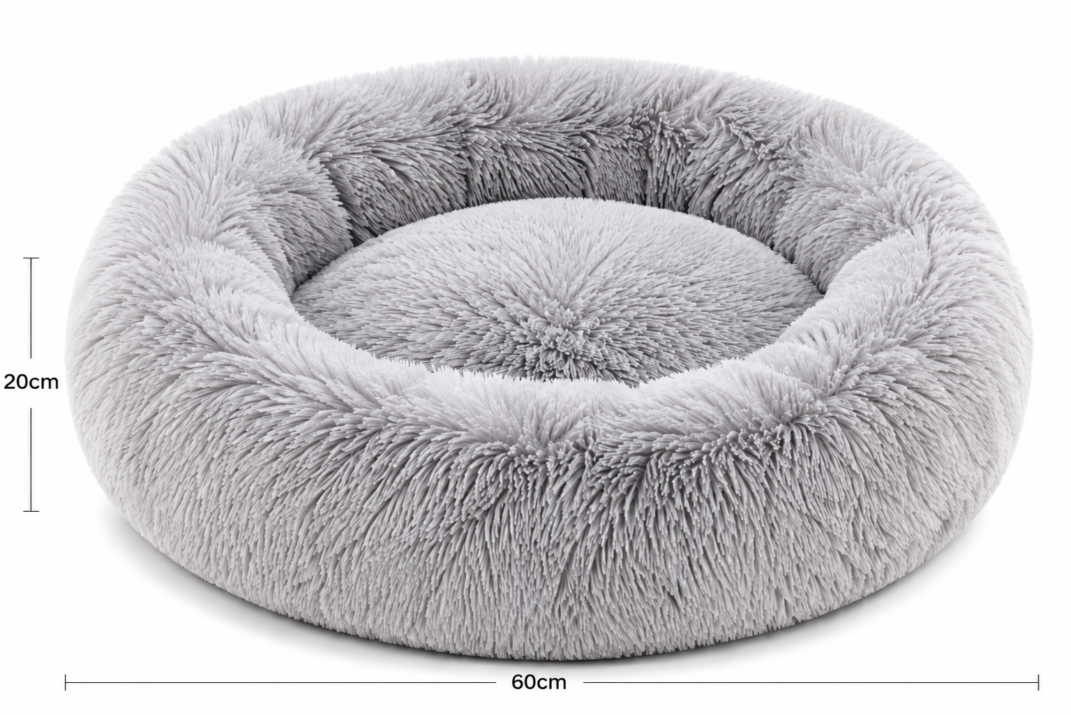 Plush gray round dog bed with high walls and a soft, fluffy interior Round Plush Calming Pet Bed with Raised Rim for Dogs and Cats - Image 4