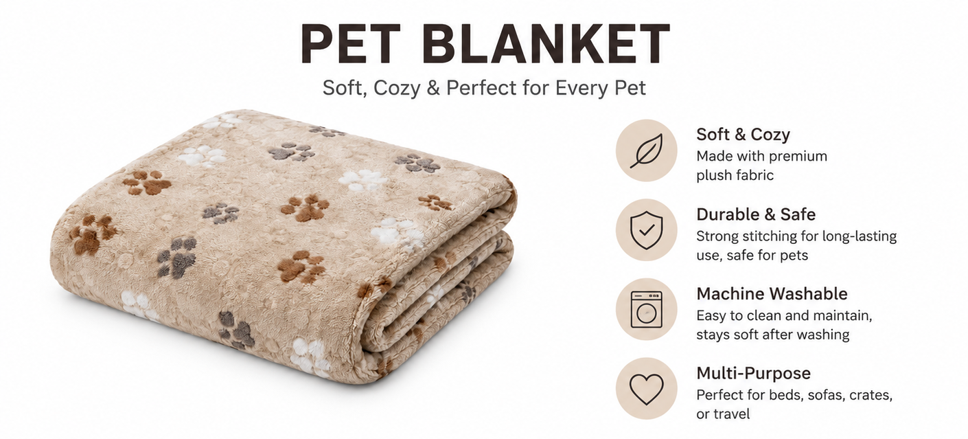 Soft, cozy pet blanket with paw prints, perfect for every pet's comfort Soft Plush Pet Blanket with Paw Print Pattern for Dogs, Cats and Small Pets - Image 4